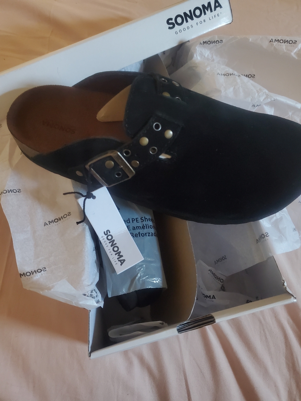 SONOMA Womens Black Suede Mule Clog with Adjustable Buckle